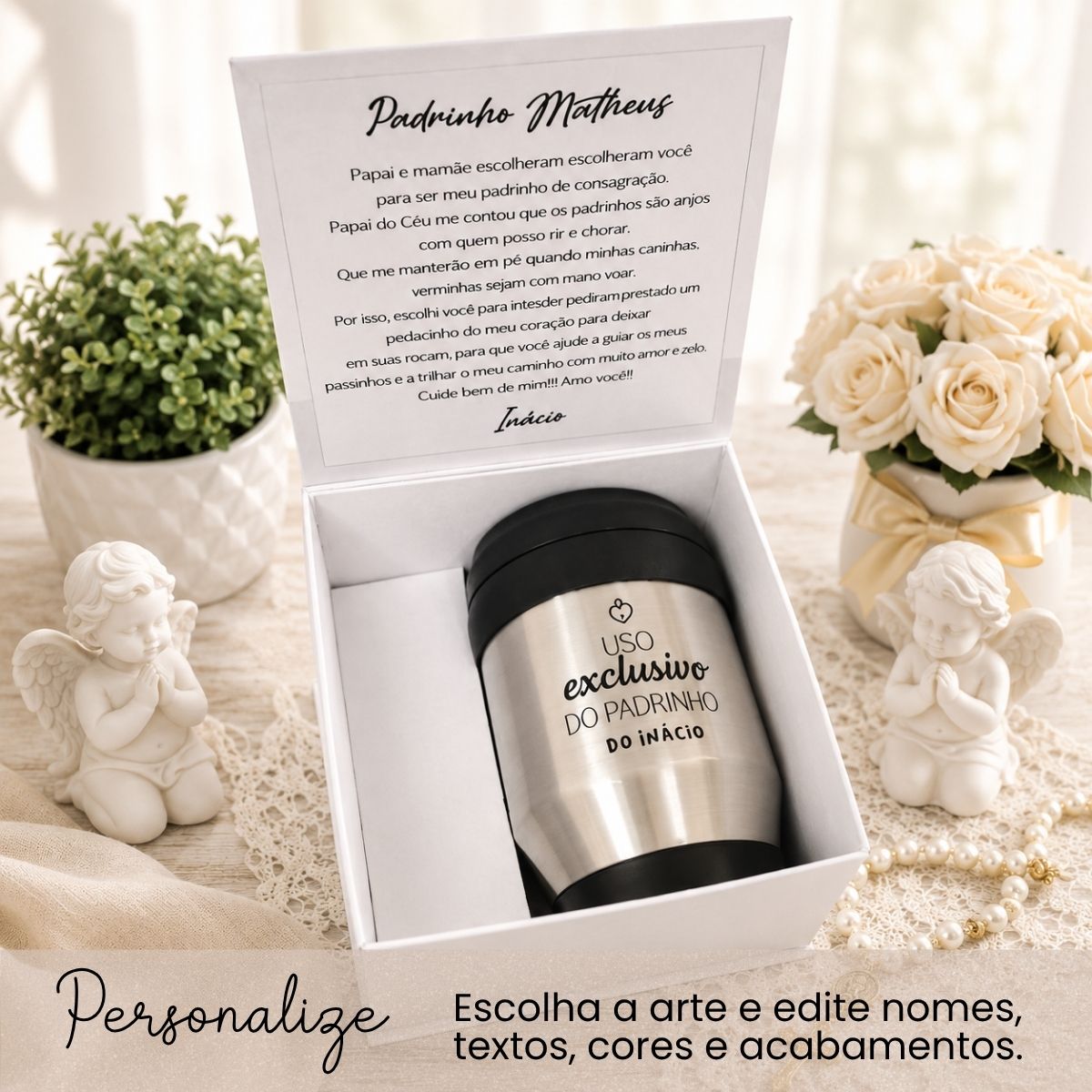 Convite para Padrinho ou Madrinha de Batismo com Caneca de Alumínio Convite para Padrinho ou Madrinha de Batismo com Caneca de Alumínio