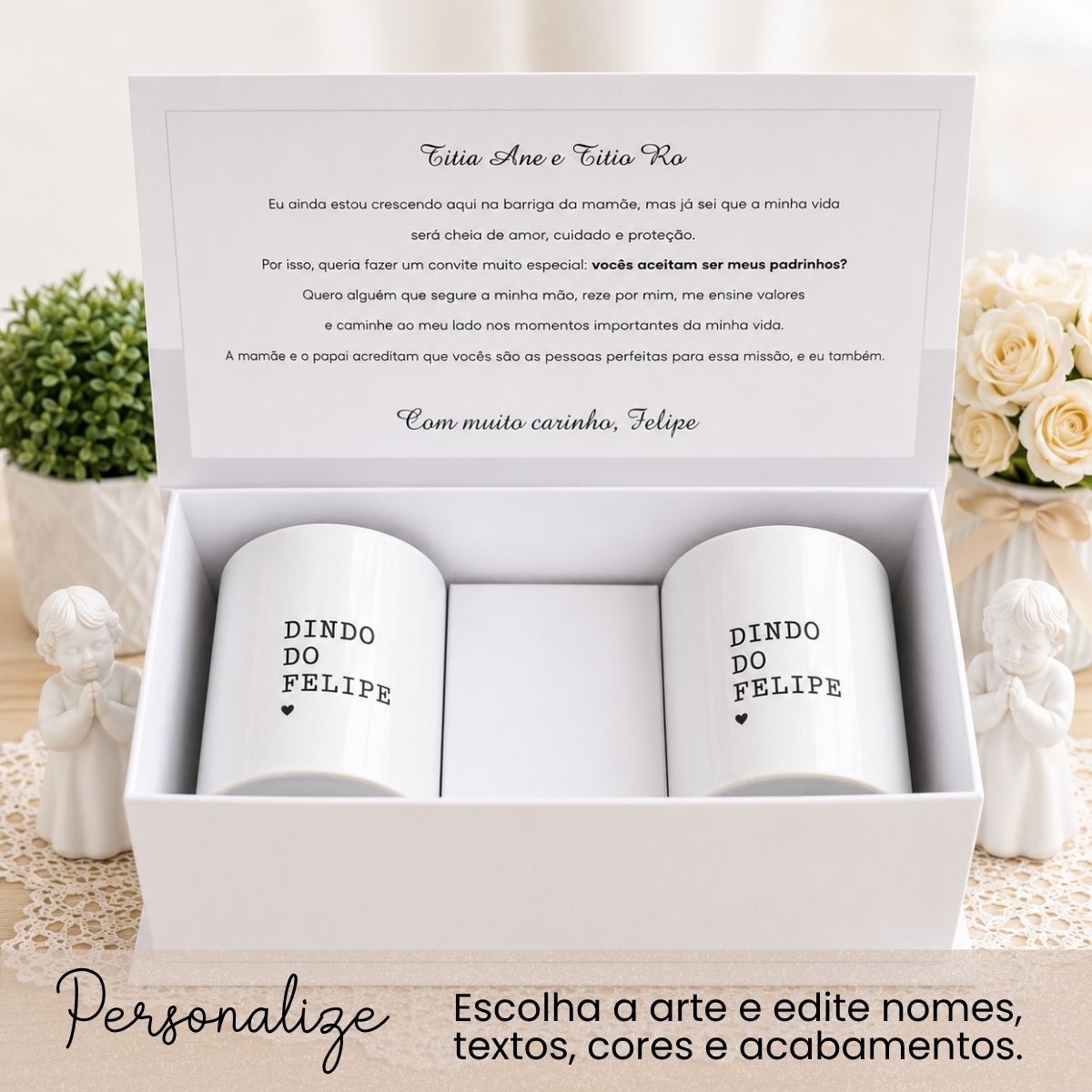 Caixa de Convite Padrinhos de Batismo Personalizada