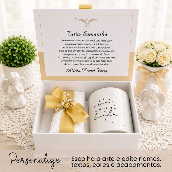 Convite para Padrinho ou Madrinha de Batismo Mini Terço