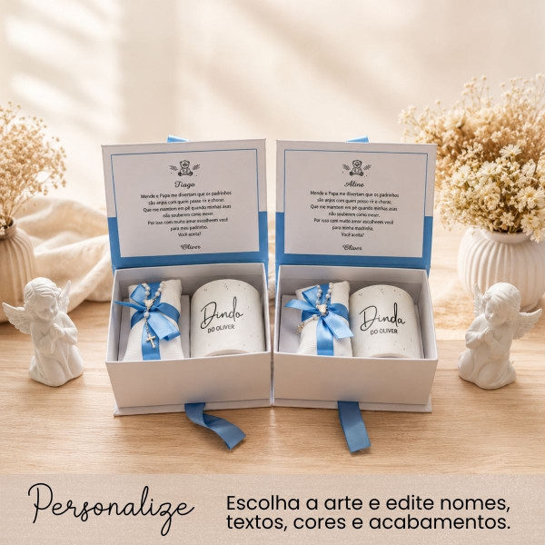 Kit Convite Padrinhos de Batismo com 2 Caixas Individuais e Mini Terço Kit Convite Padrinhos de Batismo com 2 Caixas Individuais e Mini Terço
