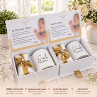 Kit Convite Padrinhos de Batismo com 2 Caixas Individuais e Mini Terço