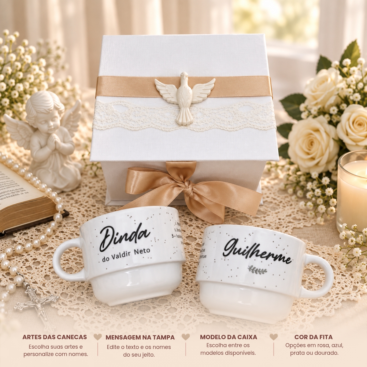 Caixa Convite Padrinhos de Consagração Xícaras Personalizadas Caixa Convite Padrinhos de Consagração Xícaras Personalizadas