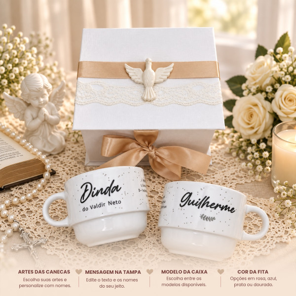 Caixa Convite Padrinhos de Consagração Xícaras Personalizadas Caixa Convite Padrinhos de Consagração Xícaras Personalizadas