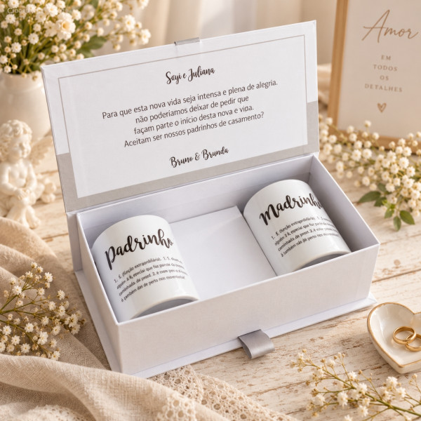 Caixa Convite Padrinhos Casamento Canecas