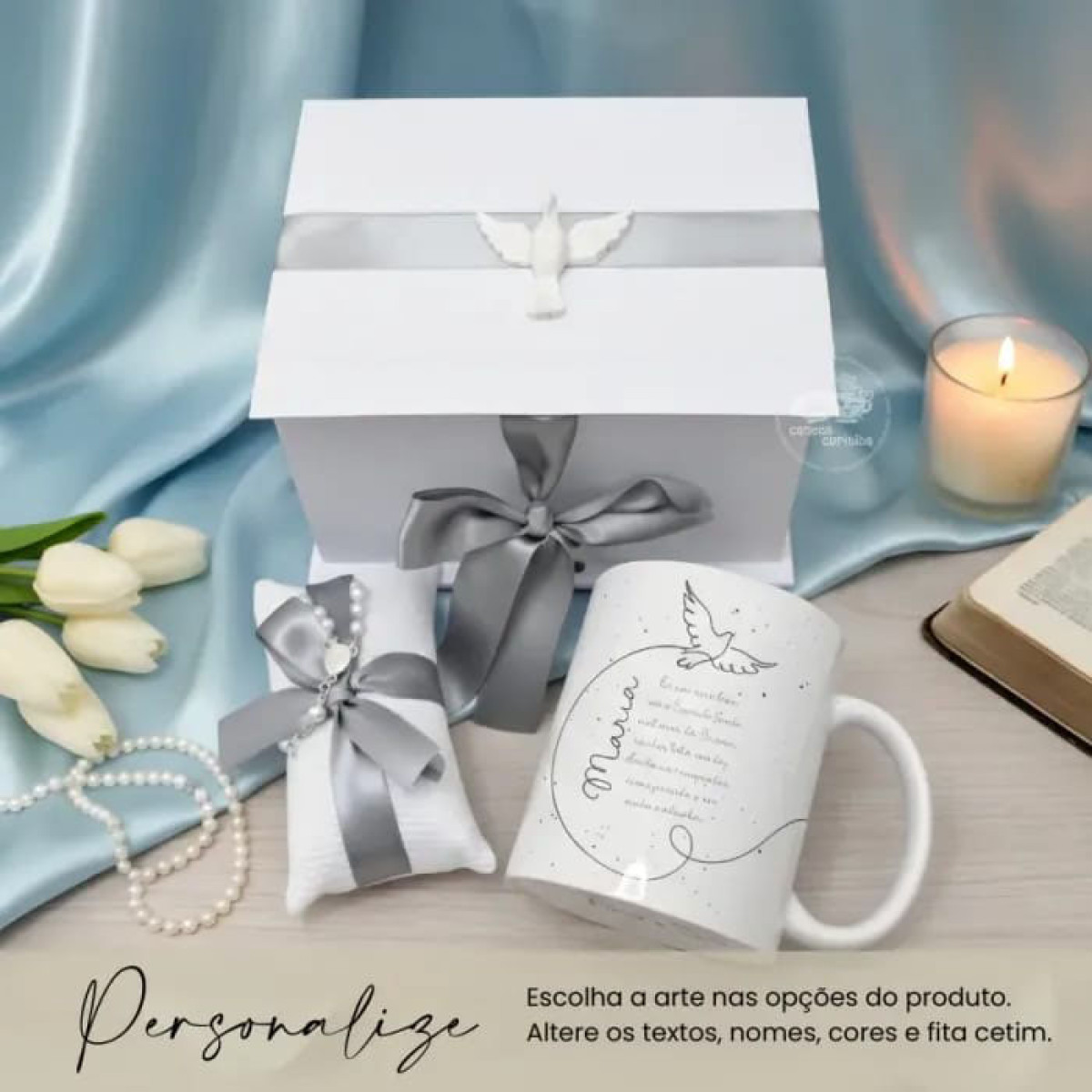 Convite para Padrinho ou Madrinha de Crisma com Caneca e Mini Terço