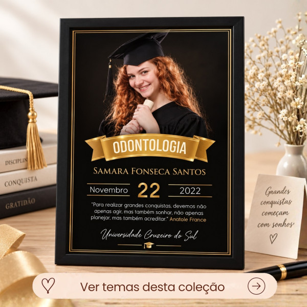 Quadro Formatura Personalizado com Foto e Moldura Preta A4 Quadro Formatura Personalizado com Foto e Moldura Preta A4