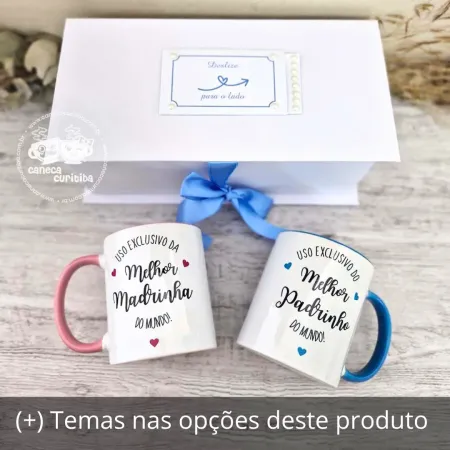 Caixa Convite Padrinhos Batismo (02 Canecas Alça Colorida)