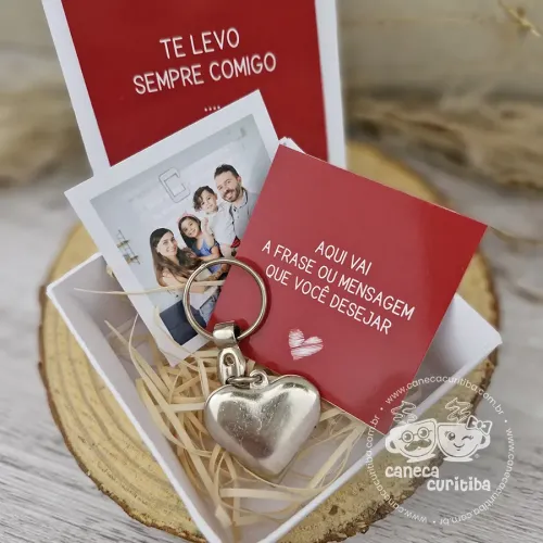 Caixinha Chaveiro Coração duplo aberto com Foto