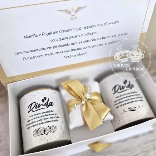 Caixa Convite Padrinhos Batismo Pronta Entrega (Alça e Borda...