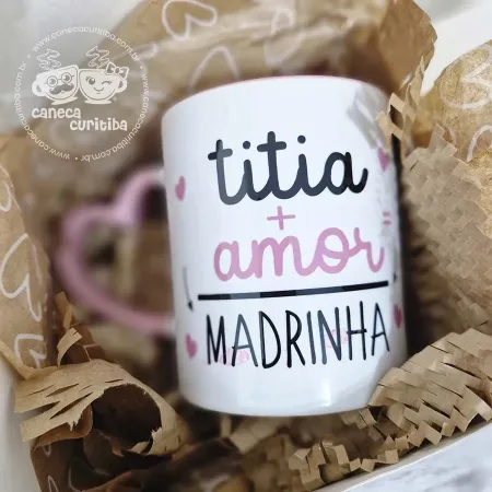 Caneca Pronta Alça coração Rosa titia + amor (leia descrição)