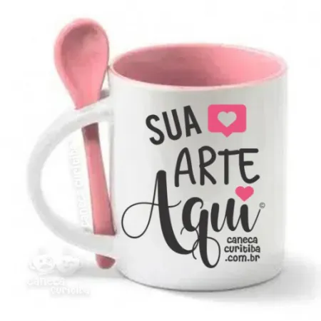 Caneca com Colher Rosa Personalizada