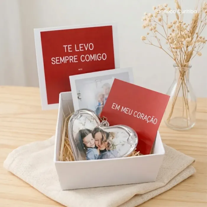 Caixinha Presente com Chaveiro Coração com Foto