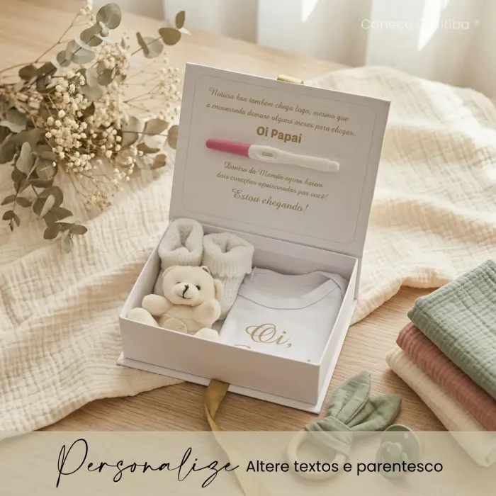 Caixa Revelação Gravidez para o Pai com Body e Espaço para Exame