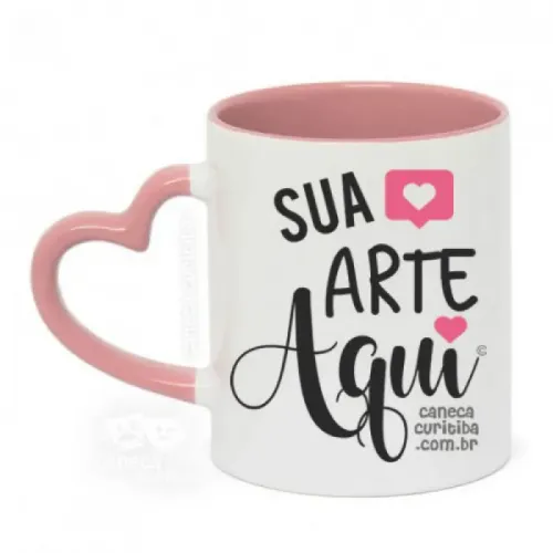 Caneca Alça Coração Rosa Personalizada 