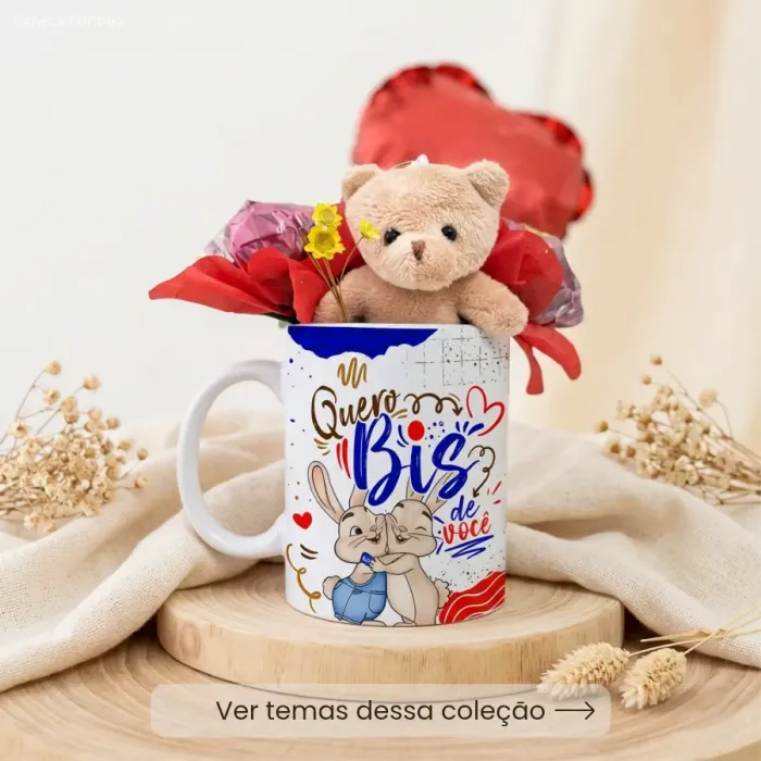 Kit Presente Páscoa com Caneca Personalizada, Ursinho e Bombons