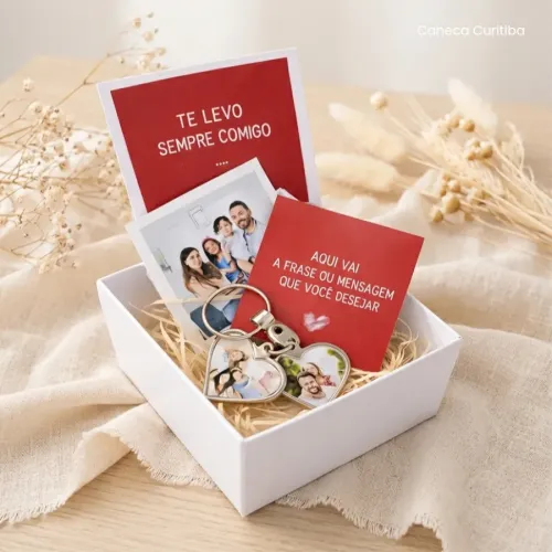 Caixinha Chaveiro Coração duplo aberto com Foto