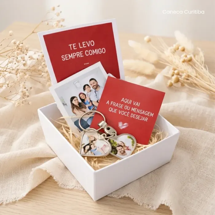 Caixinha Chaveiro Coração duplo aberto com Foto