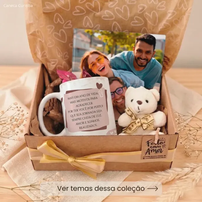 Kit Caixa Presente Aniversário com Caneca e Azulejo Personalizado com Foto