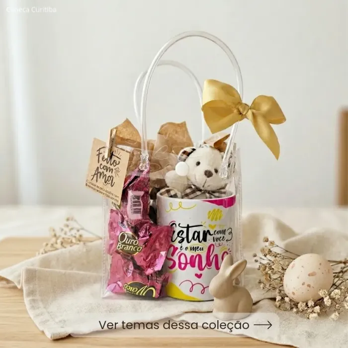 Kit Presente com Caneca Personalizada, Ursinho e Bombons