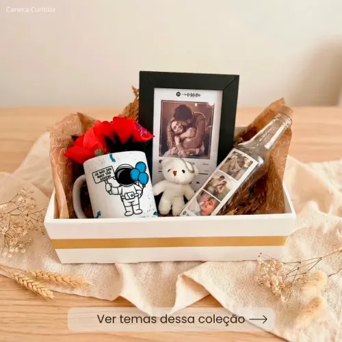 Kit Presente Aniversário com Caneca, Garrafinha LED e Porta...