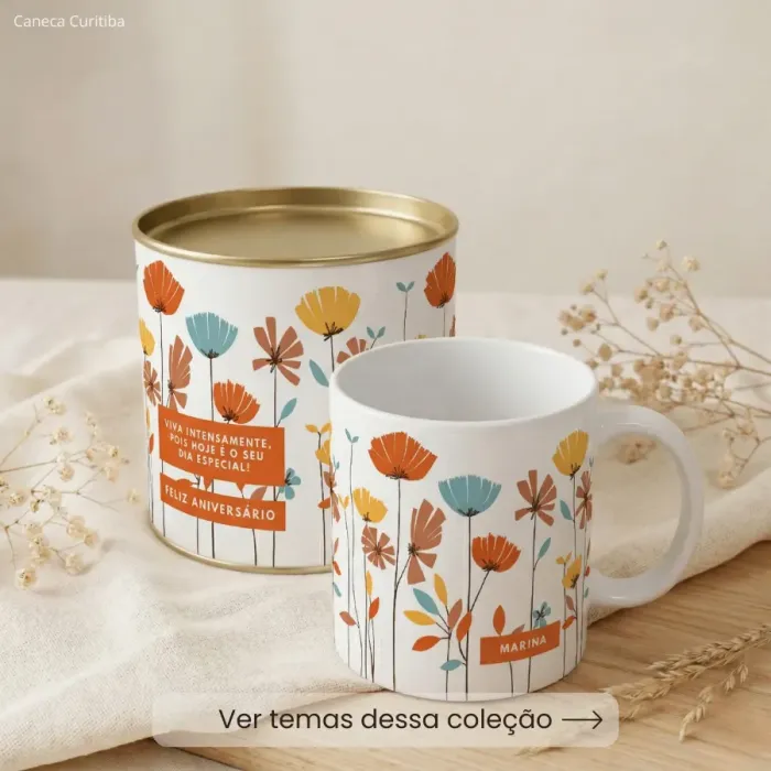 Lata Presente Aniversário Personalizada com Caneca