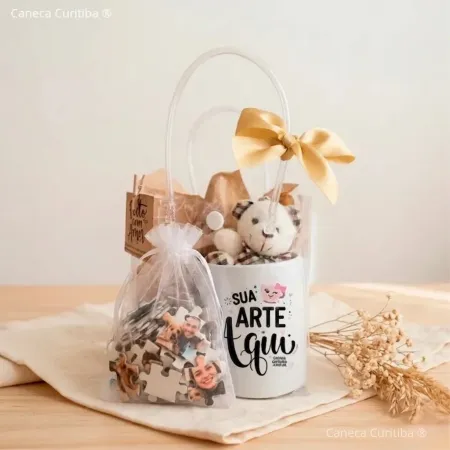 Kit Presente com Caneca Personalizada e Quebra-Cabeça com Foto