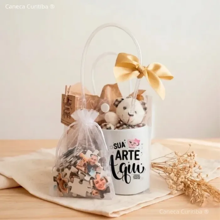 Kit Presente com Caneca Personalizada e Quebra-Cabeça com Foto