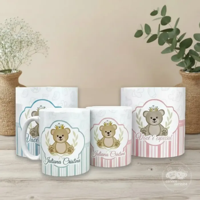 Caixa Convite Padrinhos Batismo (02 Latas + 02 canecas)