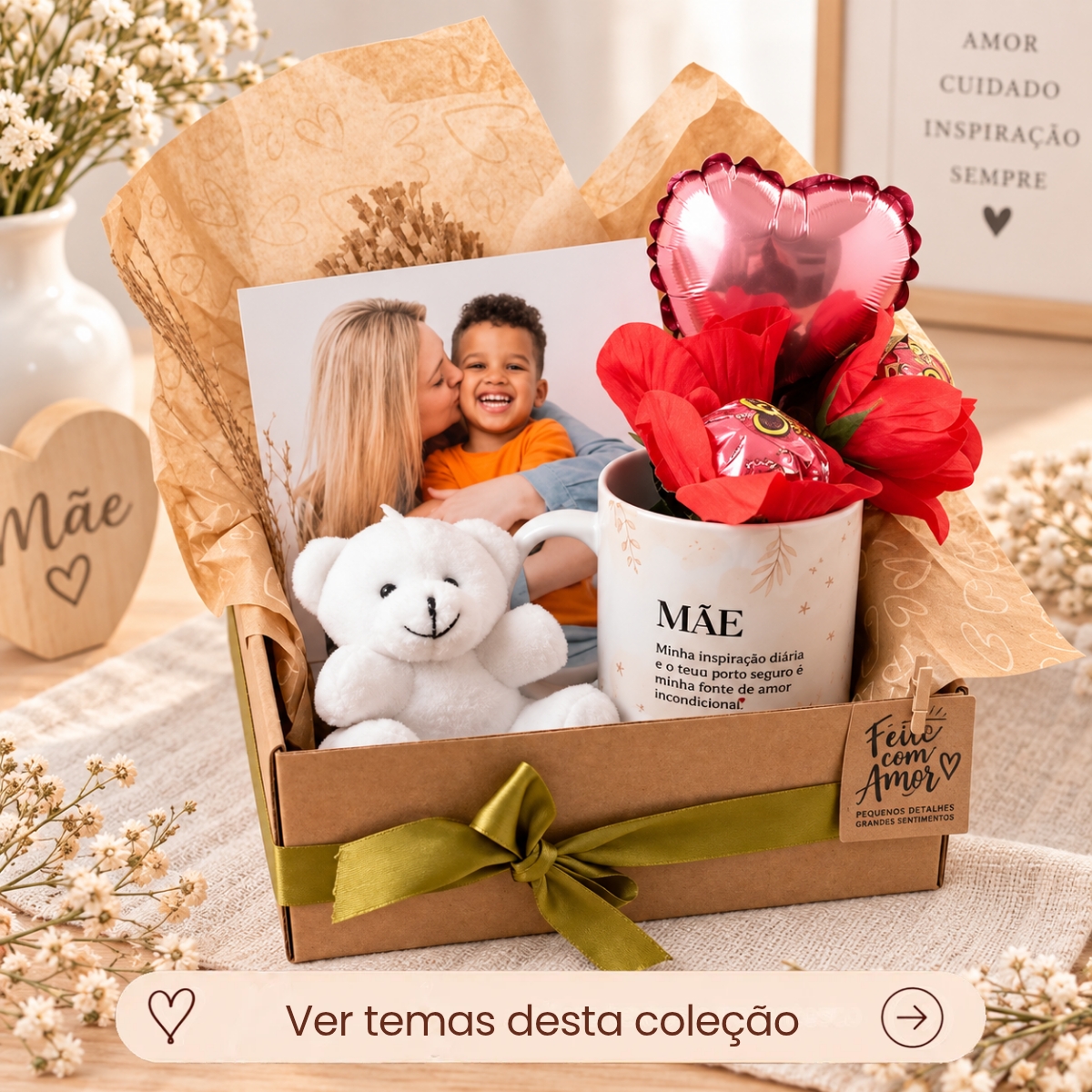 Kit Caixa Presente com Caneca e Azulejo Personalizado Mãe Kit Caixa Presente com Caneca e Azulejo Personalizado Mãe