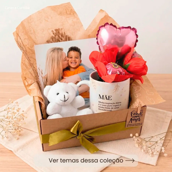 Kit Caixa Presente com Caneca e Azulejo Personalizado Mãe 