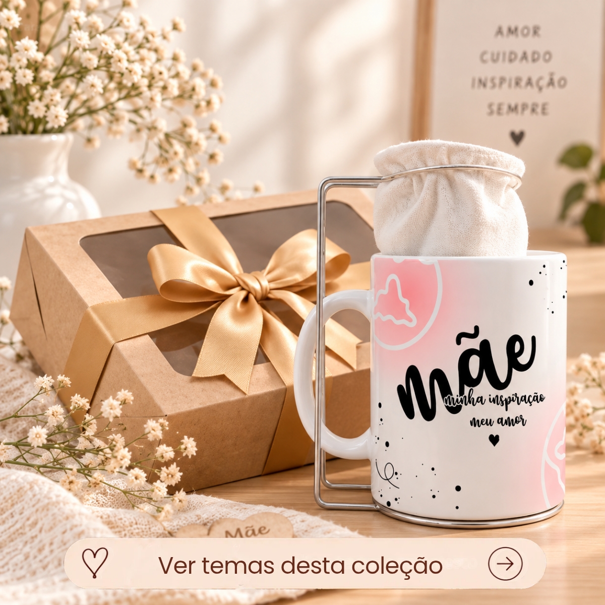 Kit Mãe Café Personalizado com Mini Coador e Caneca Kit Mãe Café Personalizado com Mini Coador e Caneca