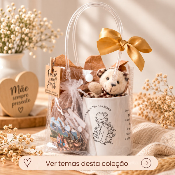 Kit Presente Mãe Caneca, Quebra-Cabeça Personalizado Sacola Pvc
