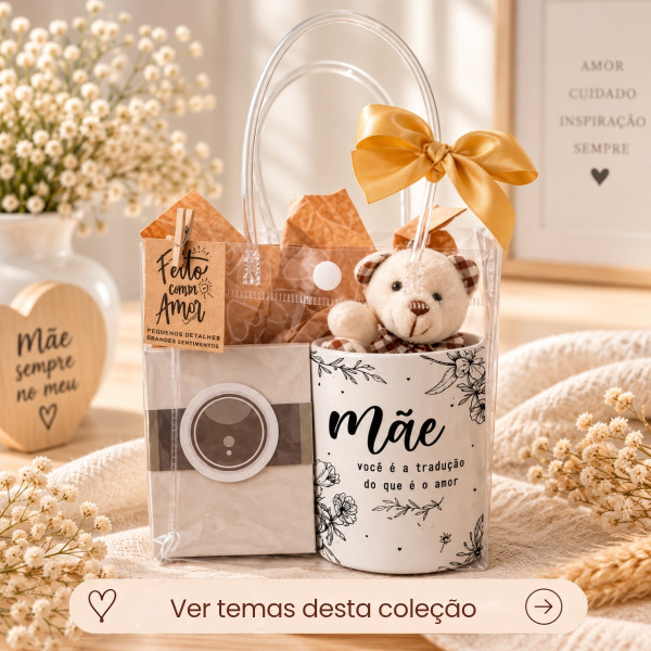 Kit Mãe Caneca Personalizada e Ímãs com Foto em Sacola PVC Kit Mãe Caneca Personalizada e Ímãs com Foto em Sacola PVC