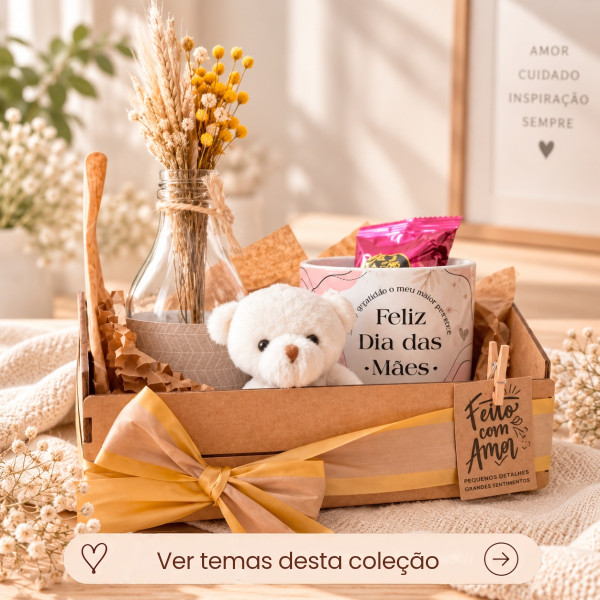 Kit Mãe Caixotinho MDF com Caneca Personalizada, Ursinho e Mimos Kit Mãe Caixotinho MDF com Caneca Personalizada, Ursinho e Mimos