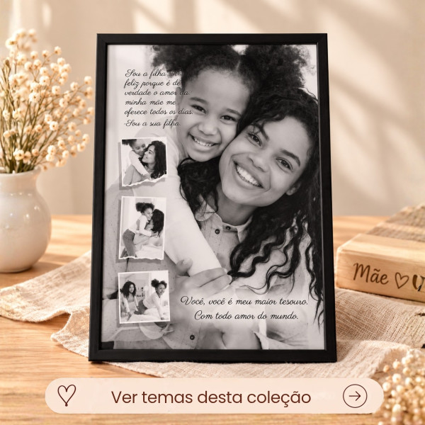 Quadro Mãe Personalizado com Foto e Moldura Preta A4 Quadro Mãe Personalizado com Foto e Moldura Preta A4