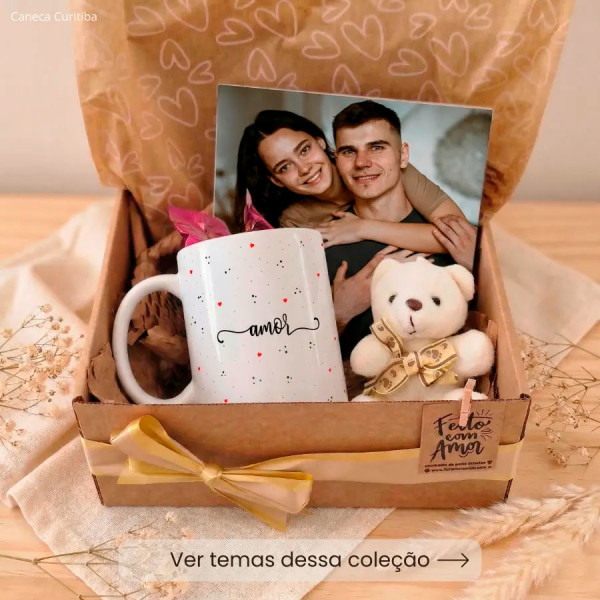 Kit Caixa Presente com Caneca e Azulejo Personalizado Namoro