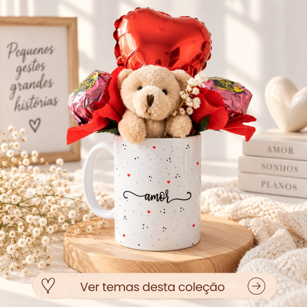 Kit Presente Namoro Caneca Personalizada com Balão e Ursinho Kit Presente Namoro Caneca Personalizada com Balão e Ursinho