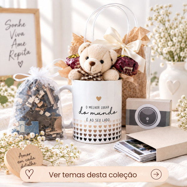 Kit Presente Dia dos Namorados Caneca, Quebra-Cabeça Personalizado Ímãs Ursinho, sacola Pvc Kit Presente Dia dos Namorados Caneca, Quebra-Cabeça Personalizado Ímãs Ursinho, sacola Pvc