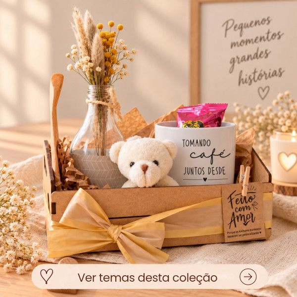 Kit Namoro Caixotinho MDF com Caneca Personalizada, Ursinho e Mimos Kit Namoro Caixotinho MDF com Caneca Personalizada, Ursinho e Mimos