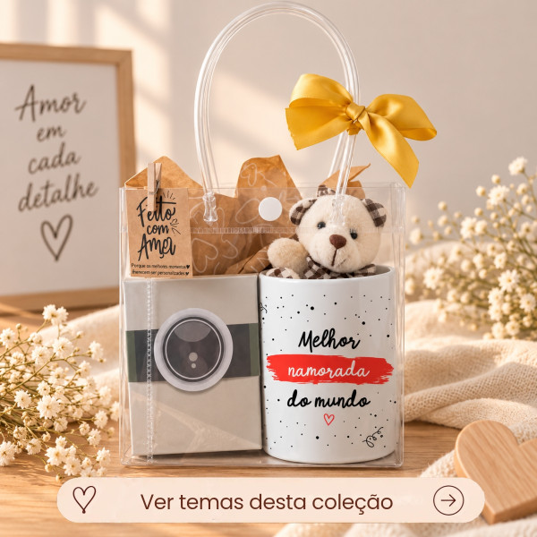 Kit Namoro Caneca Personalizada e Ímãs com Foto em Sacola PVC Kit Namoro Caneca Personalizada e Ímãs com Foto em Sacola PVC