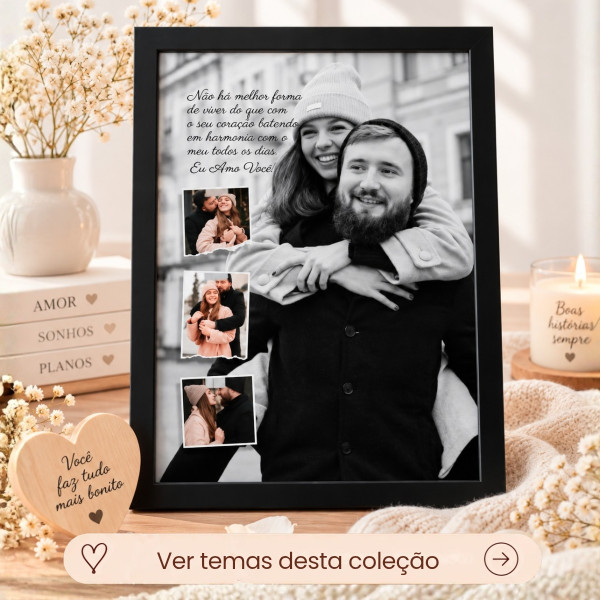 Quadro Casal Personalizado com Foto e Moldura Preta A4 Quadro Casal Personalizado com Foto e Moldura Preta A4