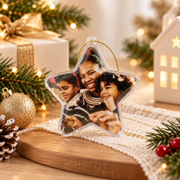 Bolinha de Natal Estrela com Foto Personalizada Bolinha de Natal Estrela com Foto Personalizada