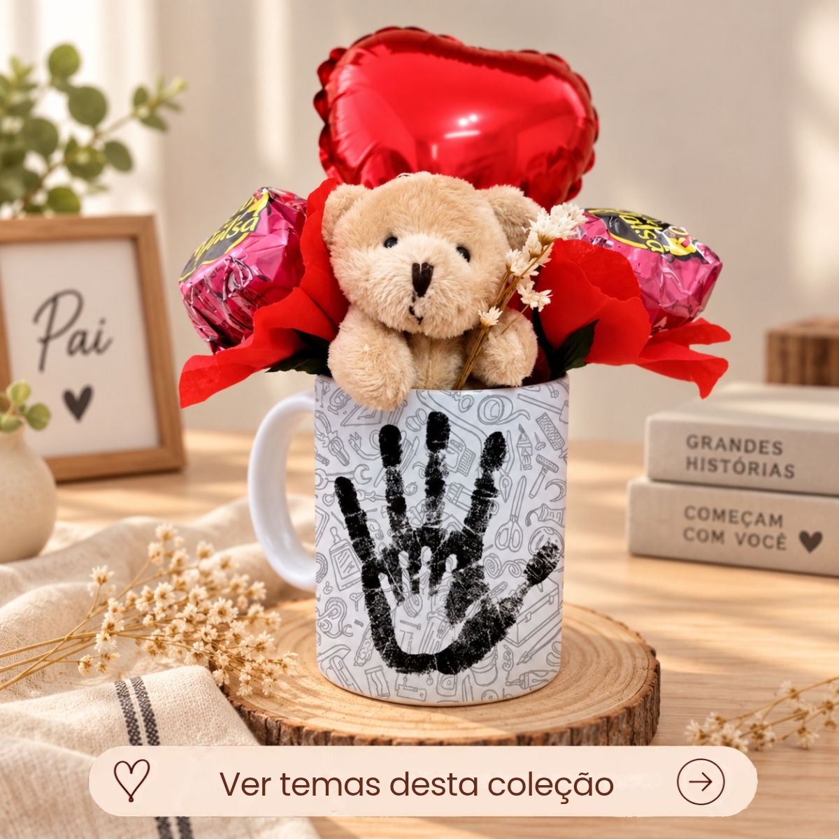 Kit Presente Pai Caneca Personalizada com Balão e Ursinho Kit Presente Pai Caneca Personalizada com Balão e Ursinho