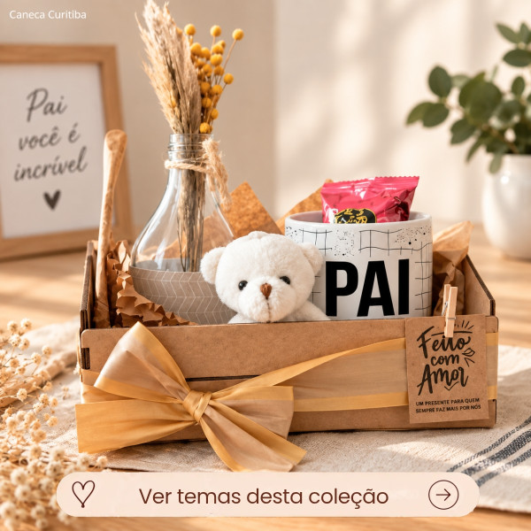 Kit Pai Caixotinho MDF com Caneca Personalizada, Ursinho e Mimos