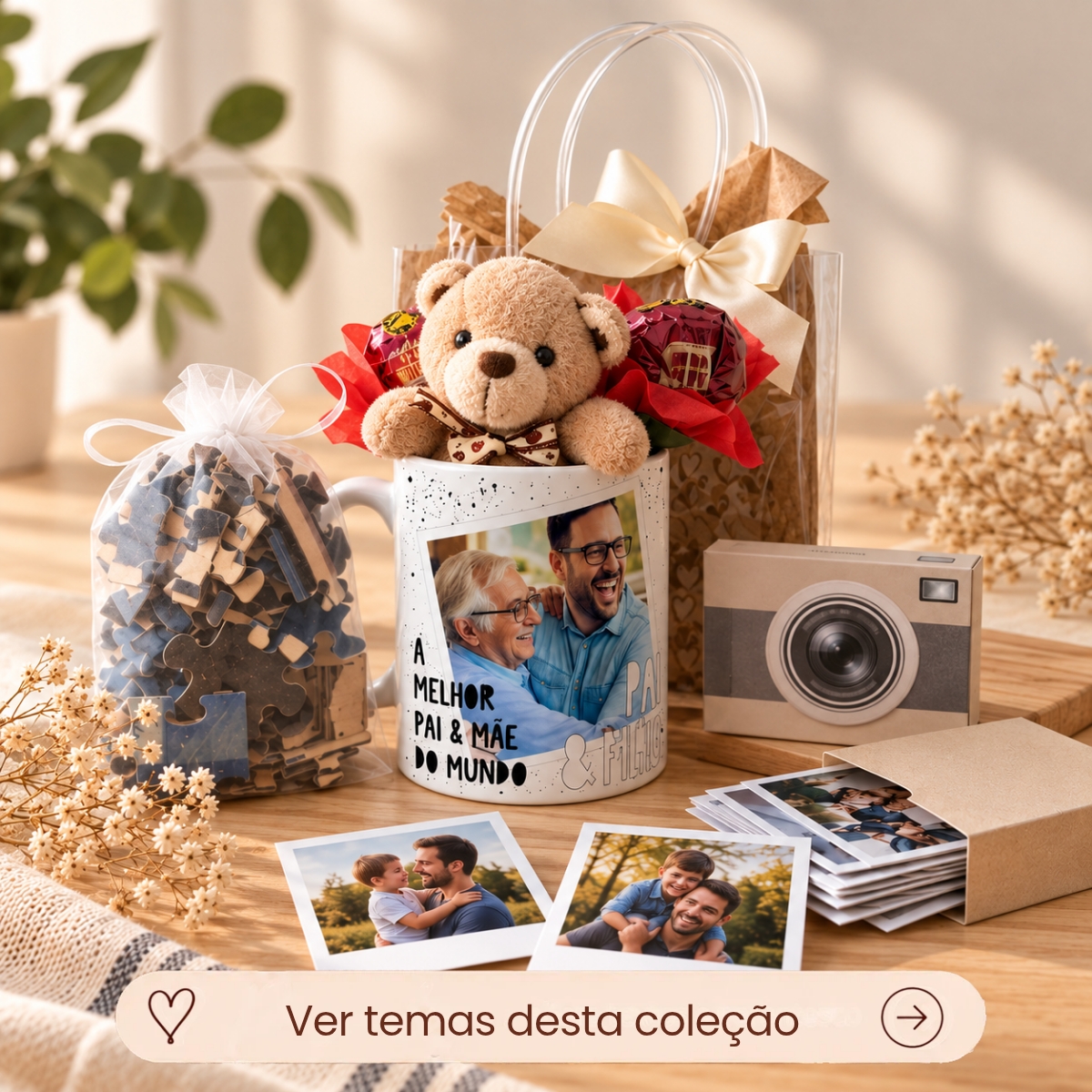 Kit Presente Dia dos Pais Caneca, Quebra-Cabeça Personalizado Ímãs, Ursinho Sacola Pvc Kit Presente Dia dos Pais Caneca, Quebra-Cabeça Personalizado Ímãs, Ursinho Sacola Pvc