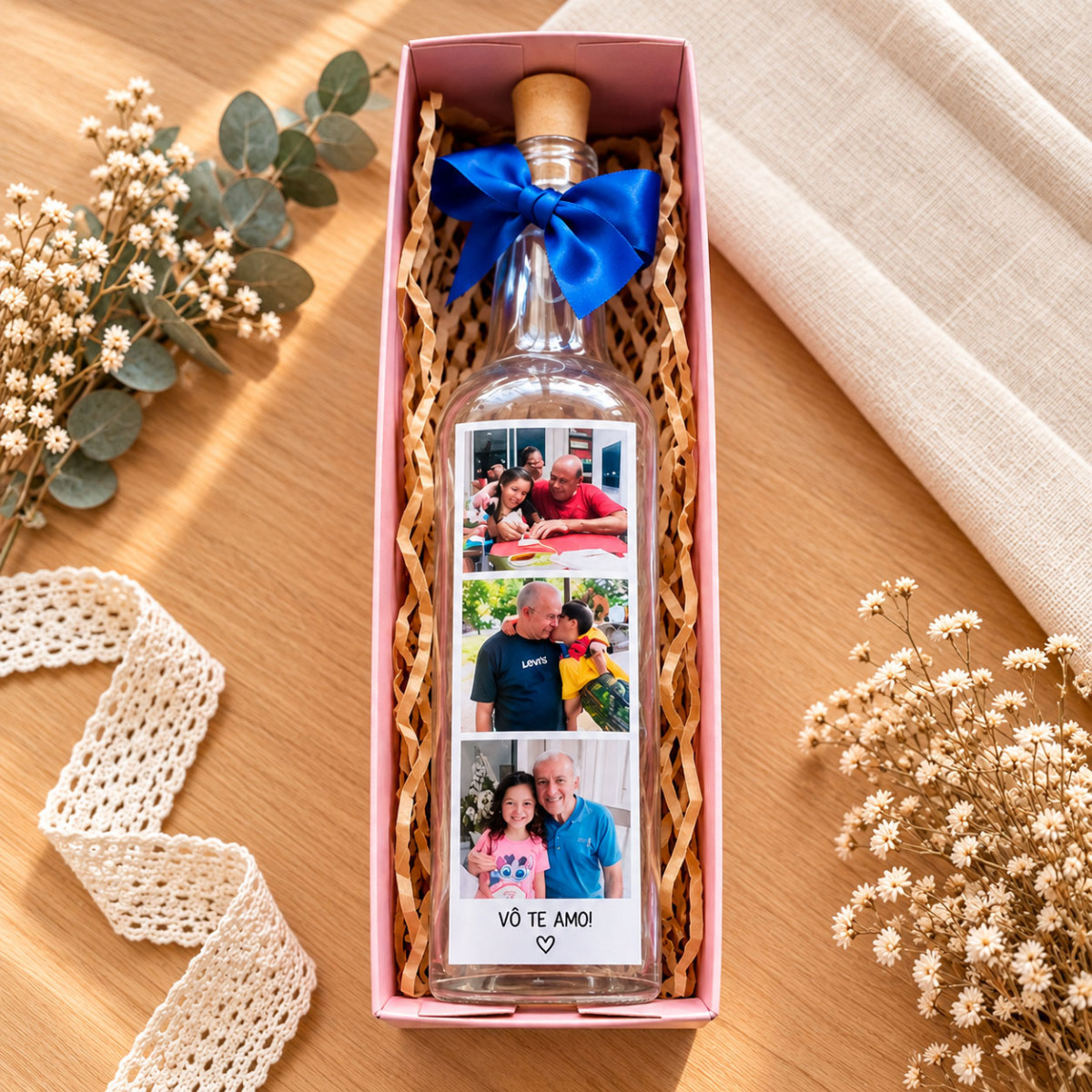 Garrafa Decorativa com Fotos e Fio de Luz Fada Garrafa Decorativa com Fotos e Fio de Luz Fada