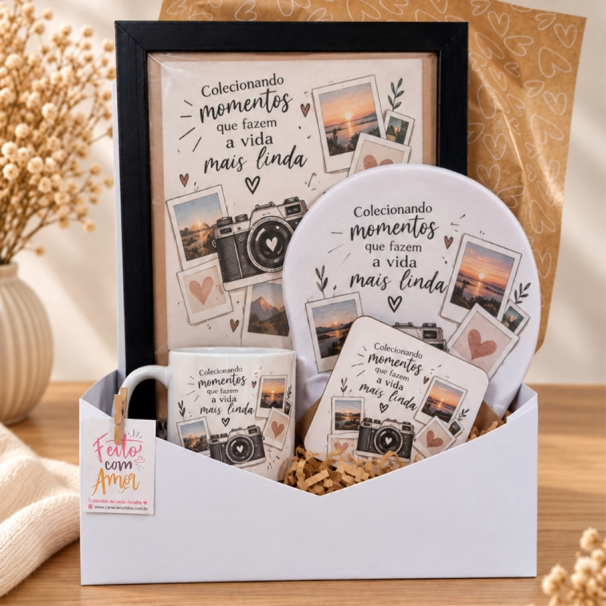 Kit Presente Personalizado com Quadro A4, Caneca e Mousepad