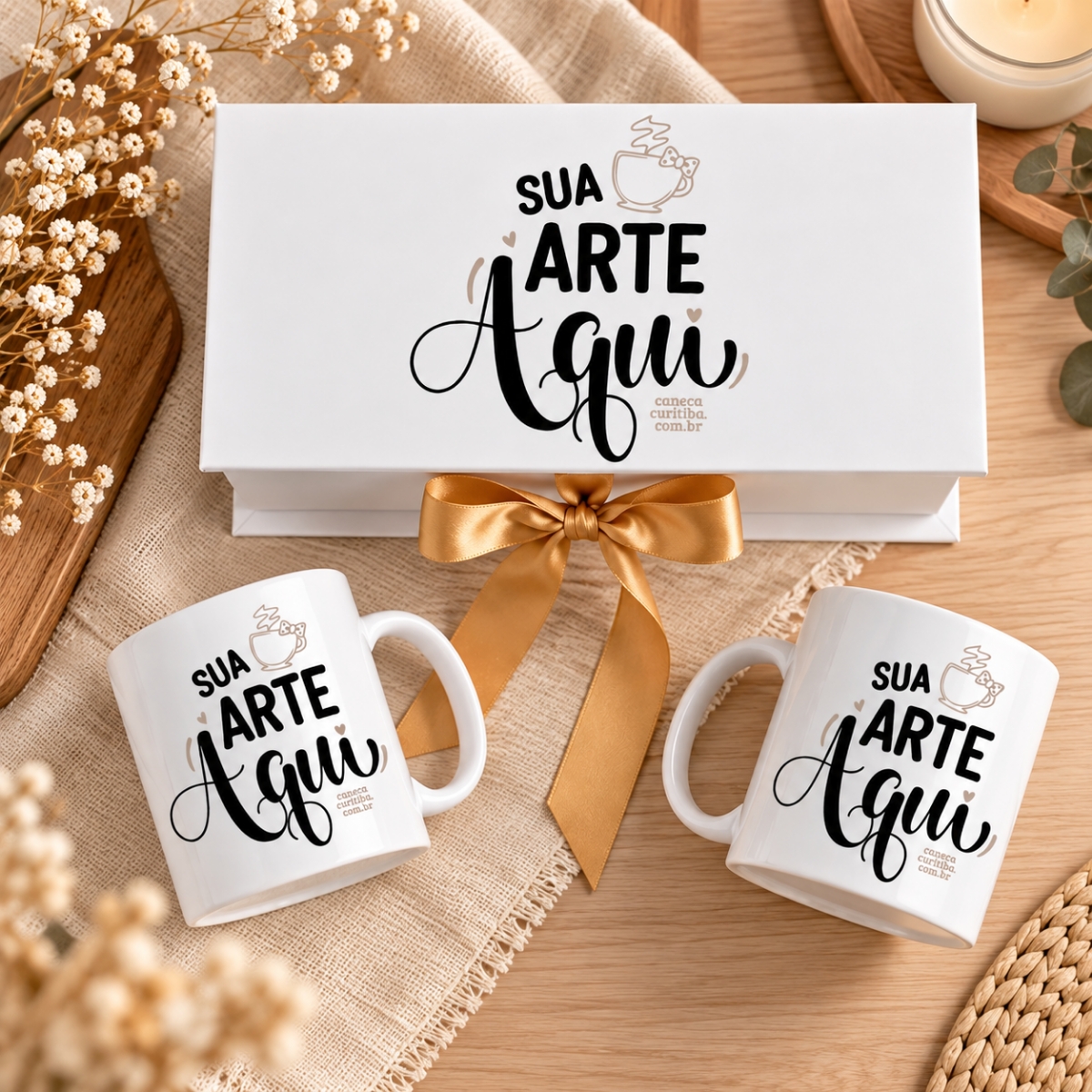 Caixa Cartonagem Luxo com 2 Canecas Personalizadas