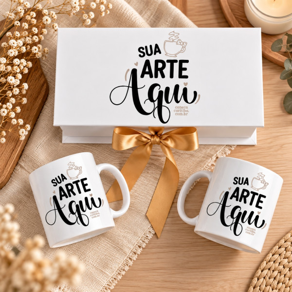 Caixa Cartonagem Luxo com 2 Canecas Personalizadas Caixa Cartonagem Luxo com 2 Canecas Personalizadas