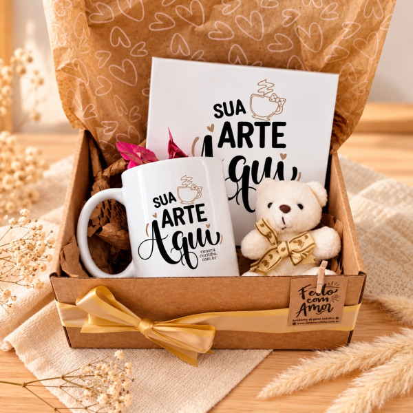 Kit Caixa Presente com Caneca e Azulejo Personalizado